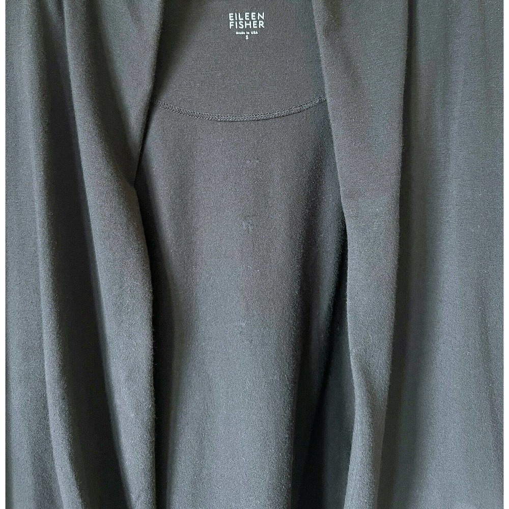 Eileen Fisher Open Hooded Cardigan Organic Cotton Black Size Small USA Pockets - Picture 3 of 5